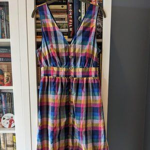 J Crew Multicolor Plaid Midi Dress with Pockets / Size 6